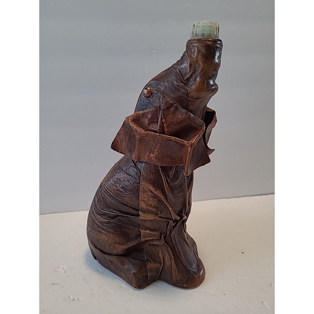 Vintage‎ Vetropelle Brown Leather Wrapped Elephant Gold Chain Wine Bottle